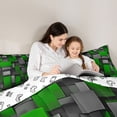 thumbnail image 5 of Castle Fairy Geometric Plaid Queen Comforter Set,Black Green Grid Bedding Comforter Set, 5 of 8