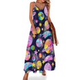 thumbnail image 1 of Vestido sin mangas con estampado de planetas de acuarela del espacio exterior Vestidos largos con velo Vestidos de fiesta elegantes para mujeres, 1 of 7