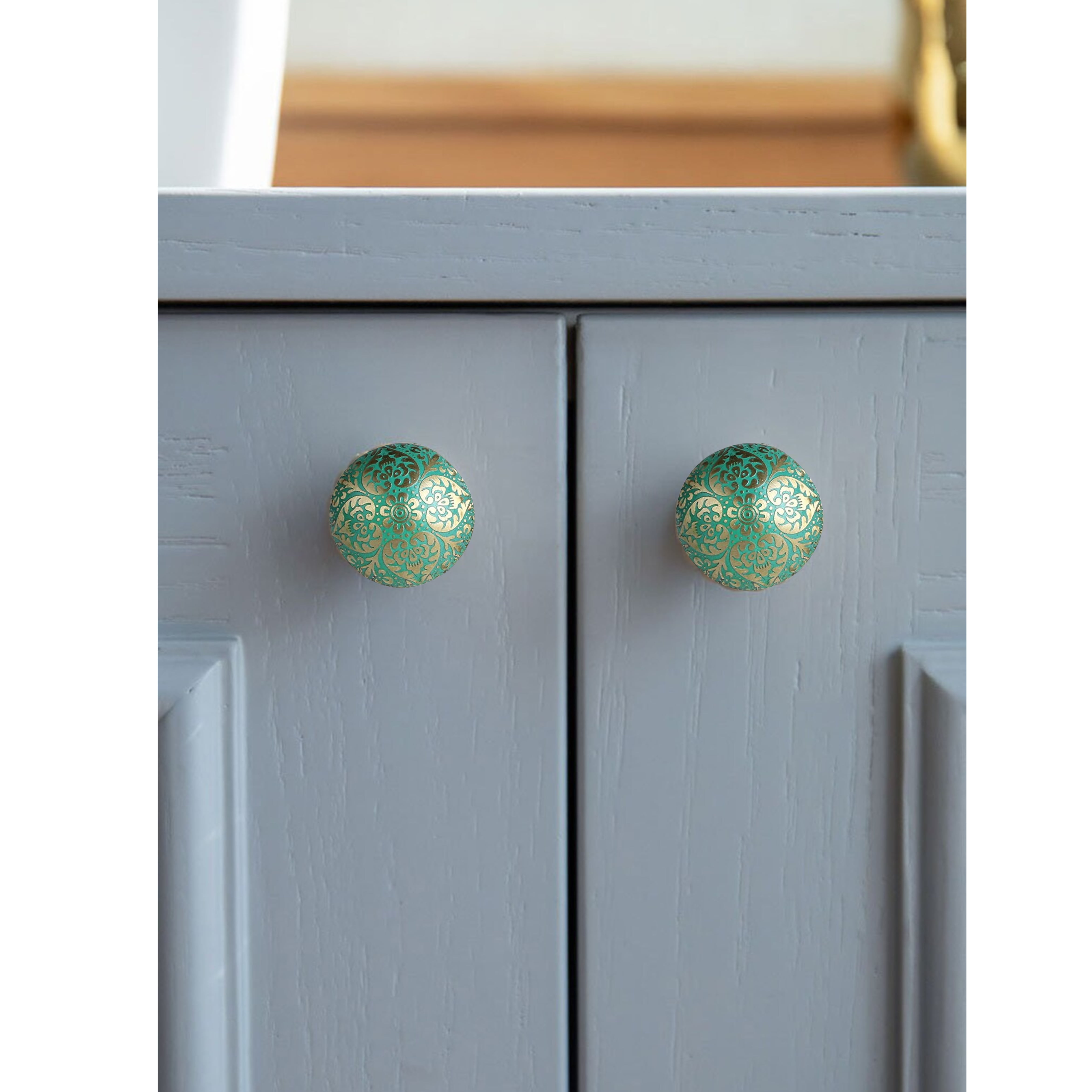 Perilla Home Set of 6 Bologna Knobs Decorative Chrome Knobs for Room Kitchen Cabinet Hardware Cupboard Door Knobs Dresser Wardrobe and Drawer Pulls (Sea Green)