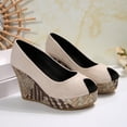 thumbnail image 6 of Miluxas Women's Peep Toe Wedge Heel Pumps, Suede Platform Wedges with Woven Heel, Elegant Peep-Toe Shoes for Work, Party, Wedding, formal & Casual Wear Beige 6(37), 6 of 9