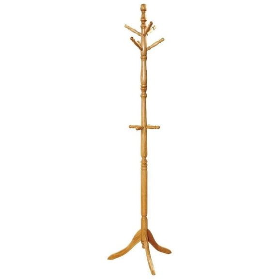 Office Entryway Hallway Wooden Coat Rack Tree Hat Hanger, Natural