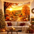 thumbnail image 3 of Autumn Landscape with Pumpkins and Trees at Sunset, Cozy Illustration for Nature Lovers, Peaceful Scenery Wall Art, Thanksgiving Gift Tapestry Wall Hanging for Bedroom and Living Room, 3 of 7