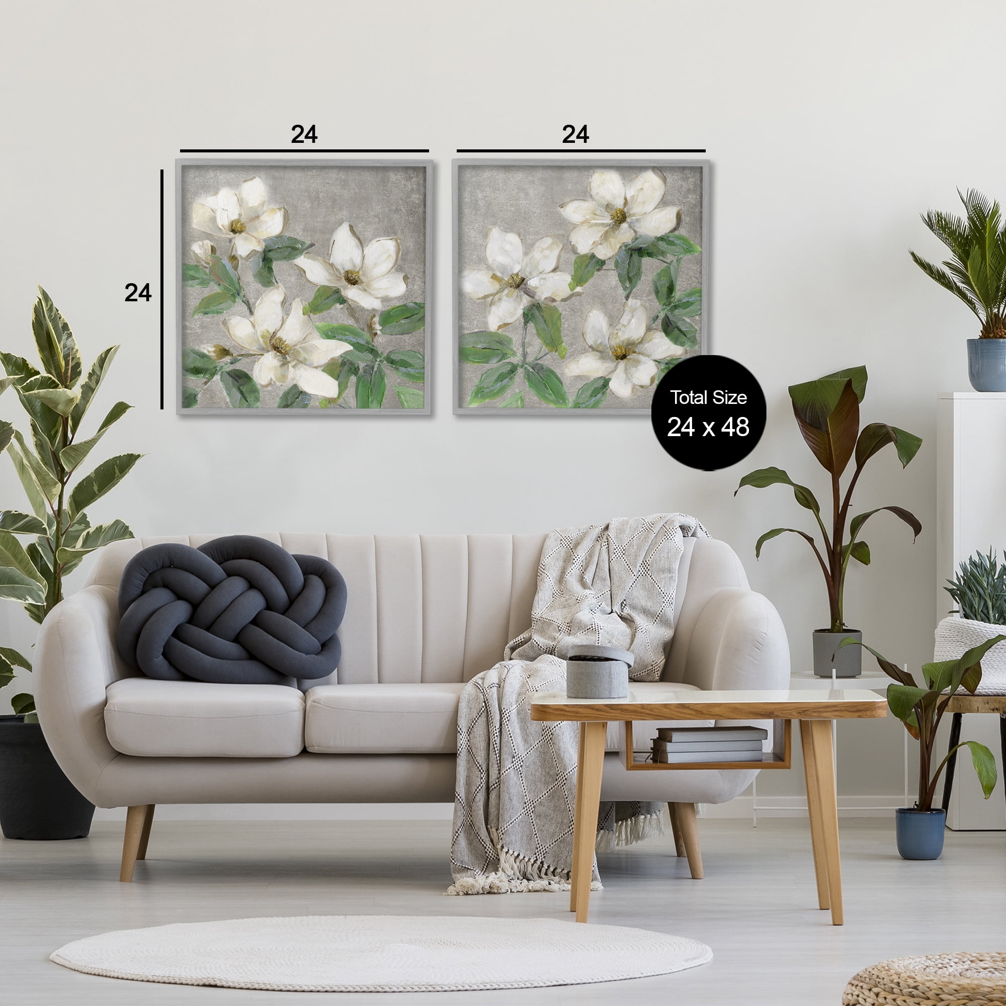 Stupell Industries Blooming Ivory Magnolias 2 Piece Gray Framed Giclee Art Set, design by Sally Swatland