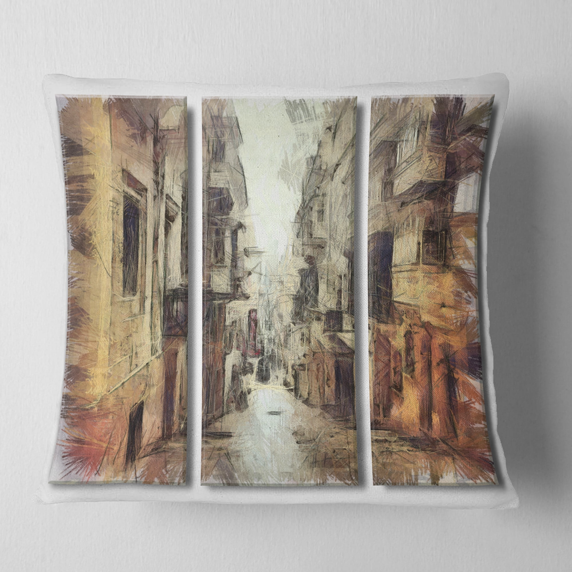 Designart Path in Street Watercolor Stretch - Cityscape Throw Pillow - 18x18