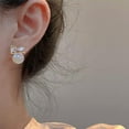thumbnail image 4 of EOEMY Pearl Bow Earrings Stud Dangle Drop Wedding Party Women Xmas Fashion Jewelry, 4 of 5