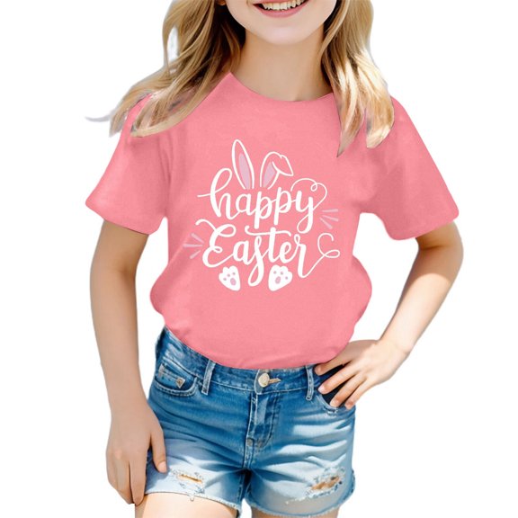 CAIXIA Easter Shirts Girls T Shirts Size 6 Cute Bunny Toddler Girl Shirts 4t Super Soft Round Neck Casual Short Sleeve Girl Tops Size 6 Basic Tee Little Boys Clothes 3-4 Years