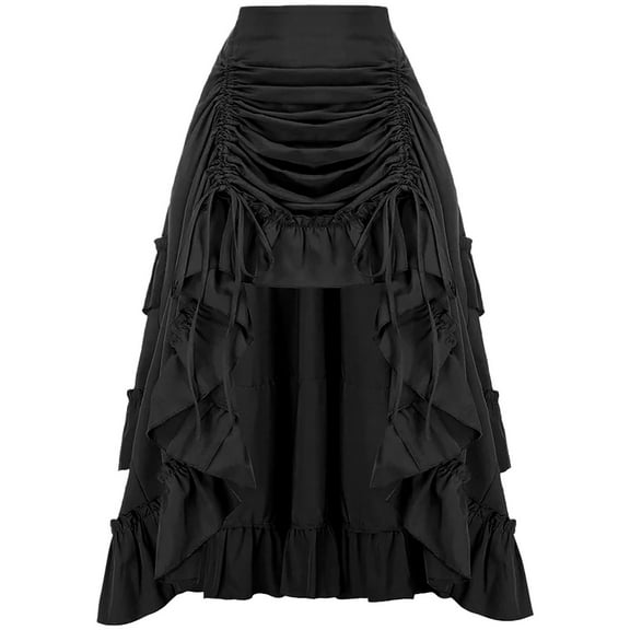 Busydd Skirts for Women Vintage Gothic Renaissance Skirt Solid Color Pleated Irregular Maxi Skirt S