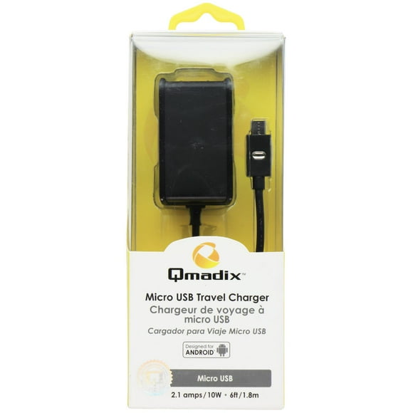 Qmadix Adaptateur de Voyage Chargeur Mural Micro-USB (10W/2.1A) - Noir