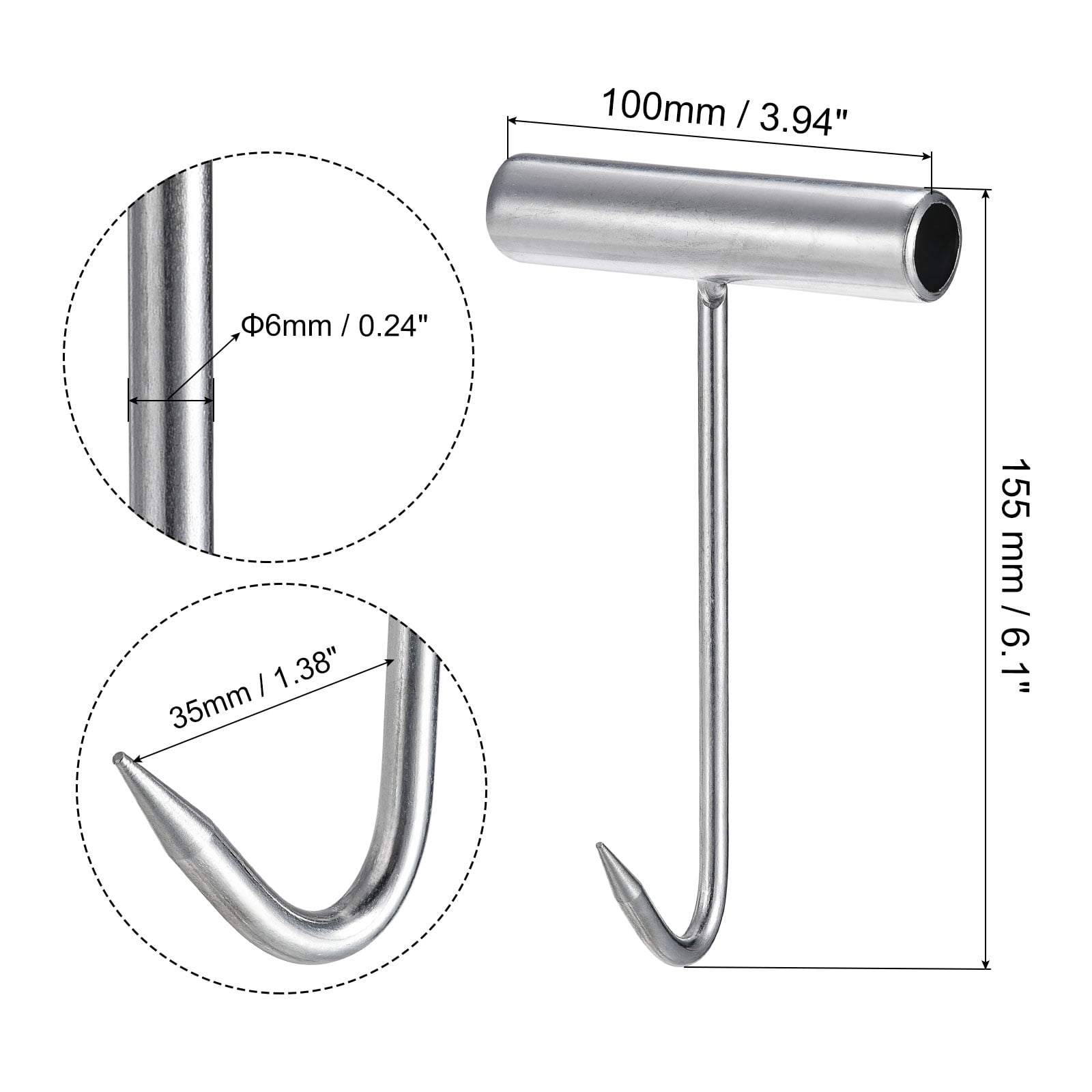Unique Bargains T-Handle Meat Boning Hook Stainless Steel T Hooks for Kitchen 6"