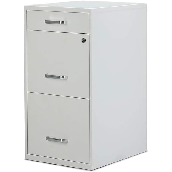 3-Drawer Vertical File Cabinet, Letter Size Documents, Lockable & Mobile, 18.9" D x 14.3" W x 26.9" H, White