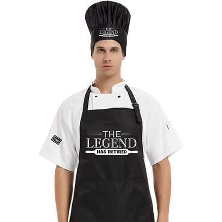 

The Legend Has Retired Chef Hat and Apron Set Funny Cooking Grilling Apron Gift for Men Woman Dad Mom Gift for Dad Husband Boyfriend Chef Retirement gift Adjustable Size