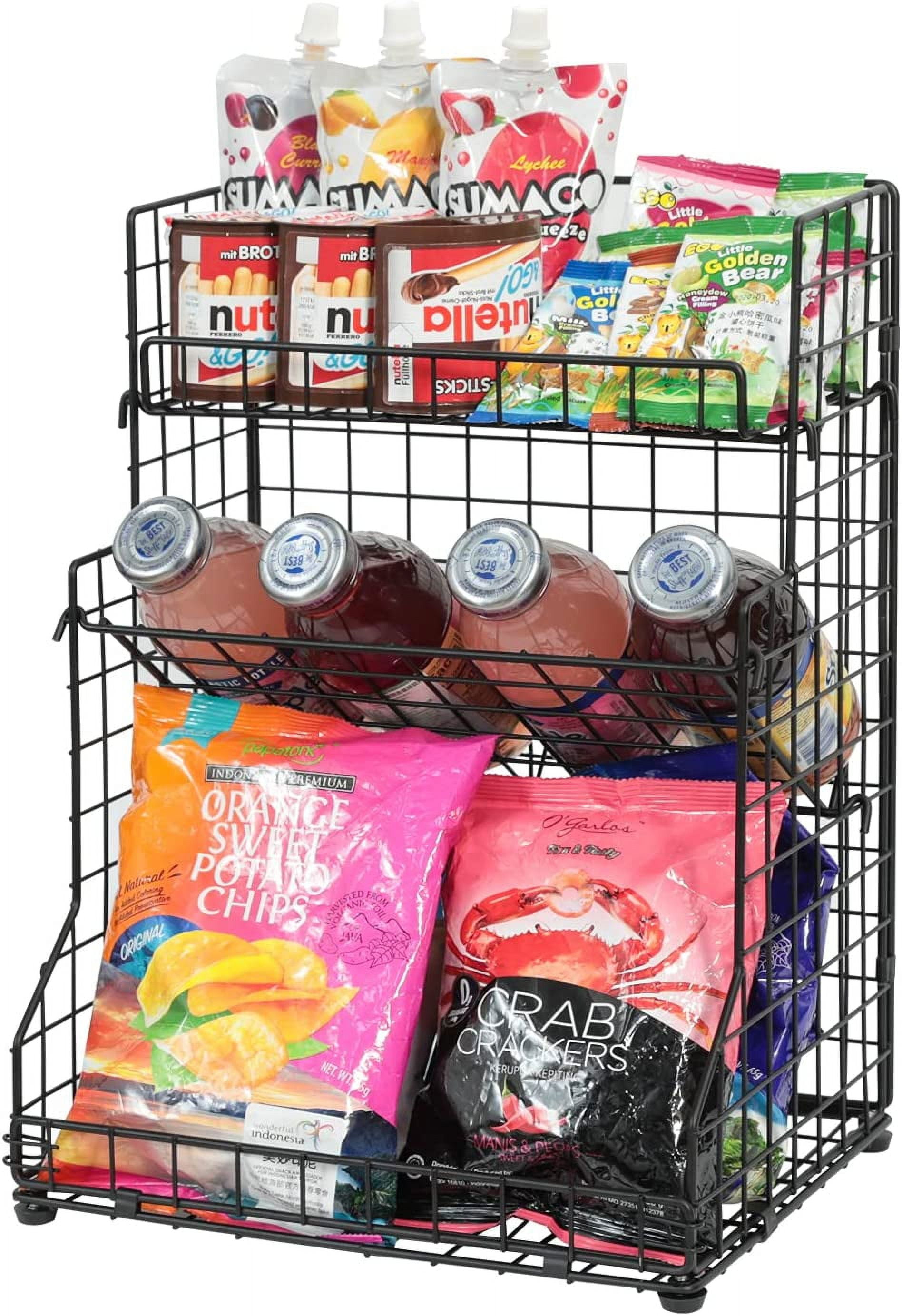 X-COSRACK 3-Tier Snack Organizer Rack, Foldable Metal Wire Canned Food Holder with Adjustable Tilt, 11.8"x9.4"x16.5"
