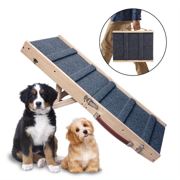 33Inch Foldable Pet Ramp Steps - Solid Wood Non-Slip Design with Handle, Portable Bed/Couch Accessory, Ideal for Senior Pets & Small Dogs/Cats