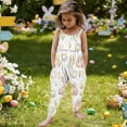 thumbnail image 4 of Kids Girl Easter Jumpsuit Sleeveless Bunny Print Romper Square Neck Backless Elastic Spring Outfit Beige 2T-6,Size 2 T, 4 of 7