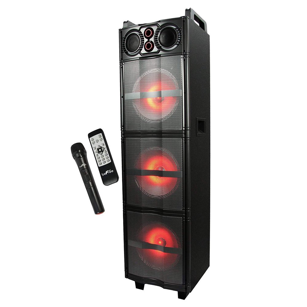 beFree Sound Party Lights Triple 10 Inch Subwoofers Bluetooth Portable