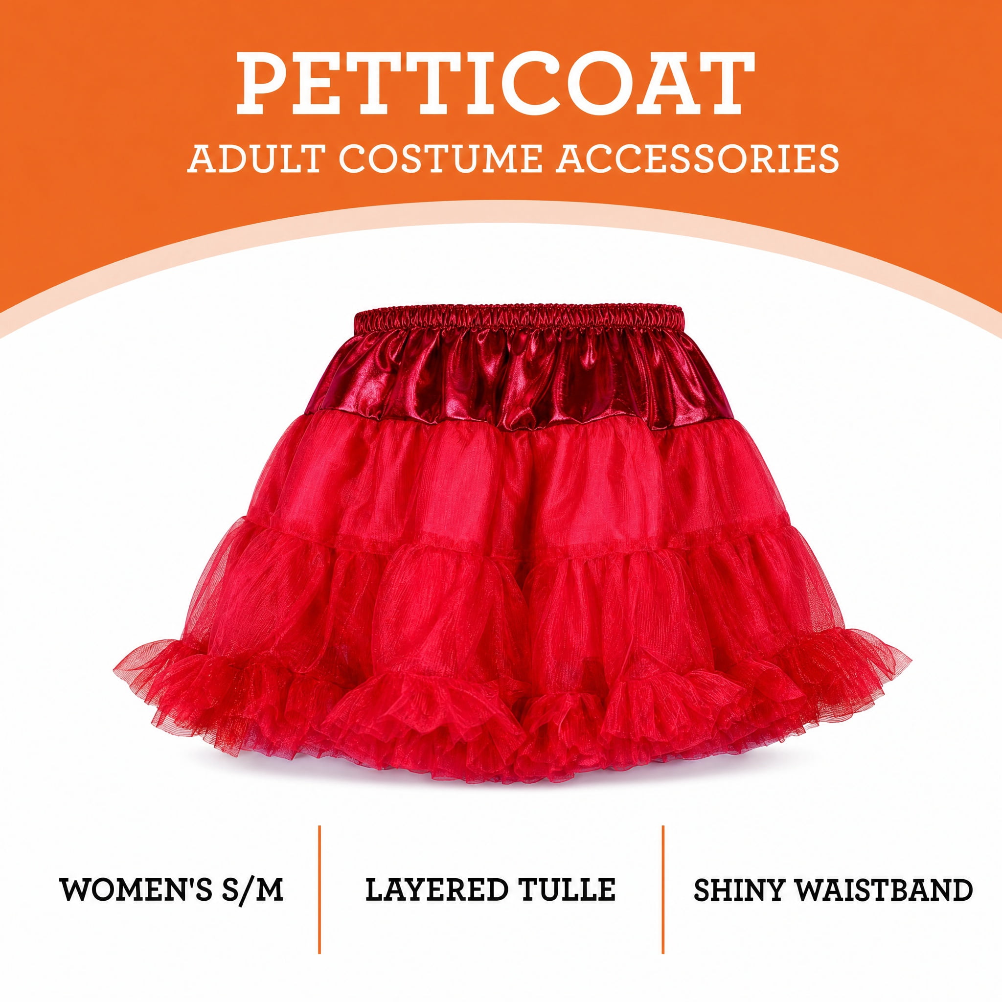 Petticoat Costume Accessory for Adults, Red, S/M, Halloween by Way To Celebrate