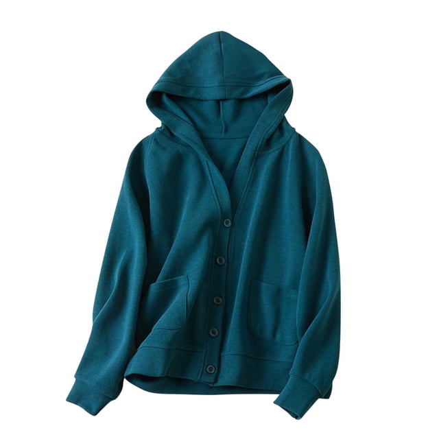 ShomPort Long Sleeve Coats for Womens Half Button Open Front Cotton Cardigans with Hooded Solid Color Lightweight Soft Jackets