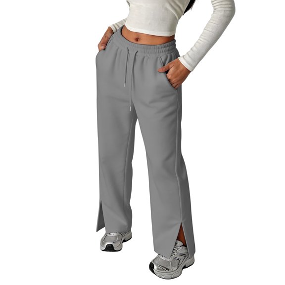 Gunia Sweatpants For Little Girls Joggers Elastic Waist Drawstring Loose Fit Casual Sweatpants With Side Split Long Trousers Athletic Pants Grey 5-6 Years