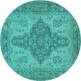 thumbnail image 1 of Ahgly Company Machine Washable Indoor Round Oriental Turquoise Blue Traditional Area Rugs, 3' Round, 1 of 4