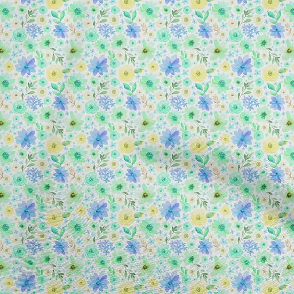 oneOone Cotton Jersey Sea Green Fabric Floral Watercolor Quilting Supplies Print Sewing Fabric By The Yard 58 Inch Wide