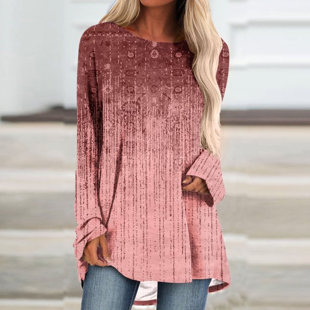 ICHUANYI Clearance Women's Fashion Loose Long Sleeve Round-Neck Blouse Christmas Printing T-Shirt Tops(Wine, M) ICHUANYI WER2023081403906