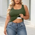 thumbnail image 5 of Yeaiivve Dressy Tank Top for Women Plus Size Tank Tops with Built In Bra Ribbed Casual Sleeveless Shirts Solid Color U Neck Summer Tanks Ladies Office Wear Army Green 4XL, 5 of 8