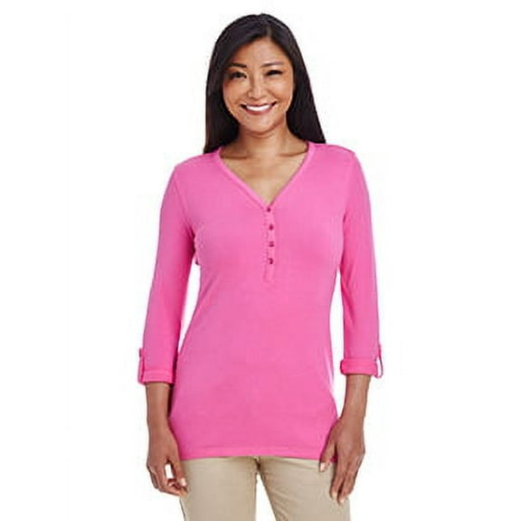 Devon & Jones DP186W Ladies Perfect Fit Y-Placket Convertible Sleeve Knit Top
