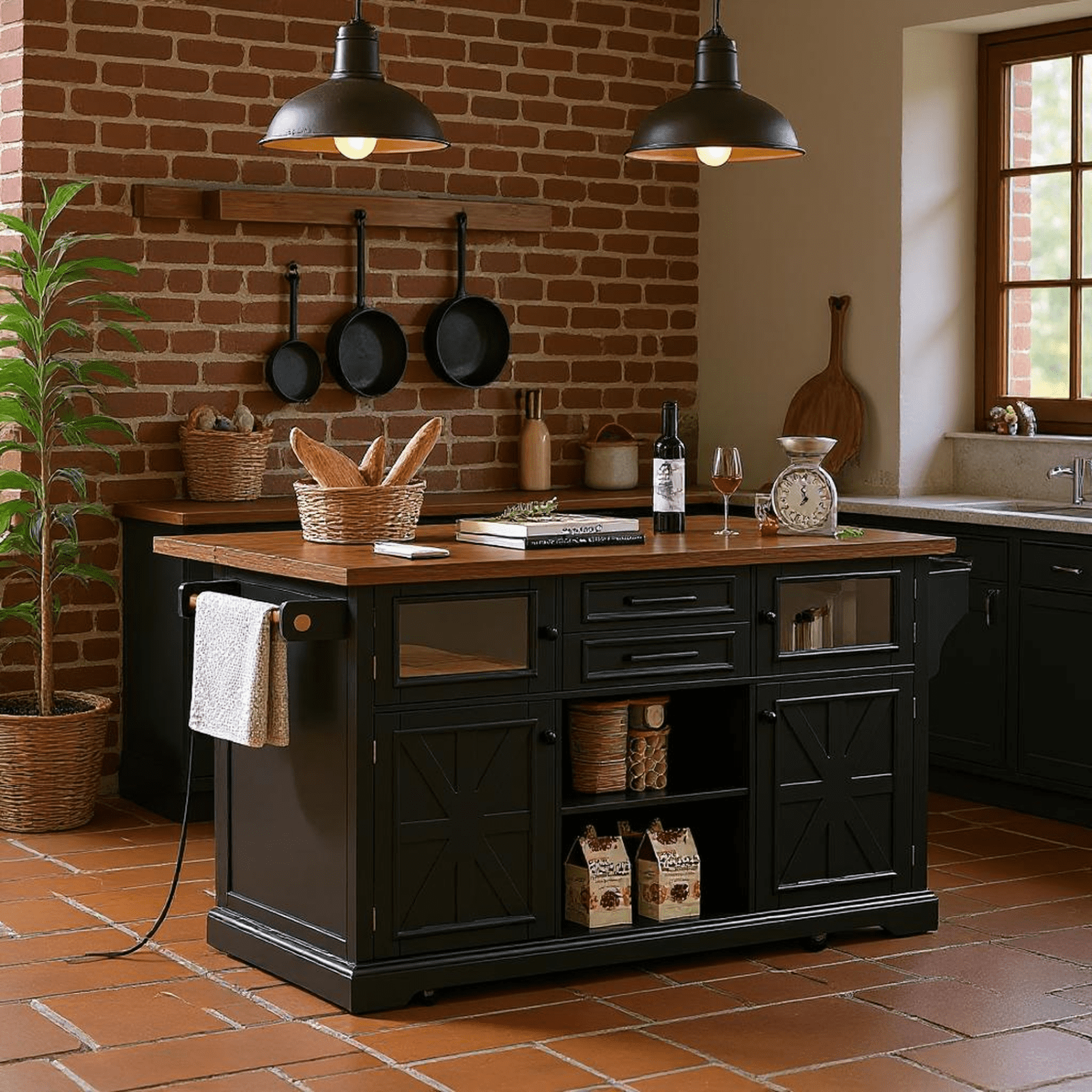 Homy Casa 54.9" Rolling Kitchen Island Carts with Drop Leaf, Storage Cabinet, Drawers and Shelves, Black