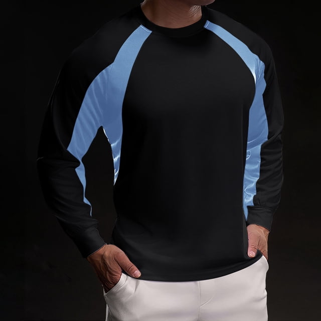 pstuiky camisas de manga larga para hombre, Camiseta de ejercicio Splice Colorr para hombre, ajustada, de alta resiliencia, con cuello redondo y manga larga Tops de hombre m