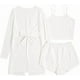 thumbnail image 1 of Conjunto de pijama de 3 piezas para mujer, camiseta de punto acanalado, pantalones cortos, ropa de dormir suave con bata y cárdigan, 1 of 5