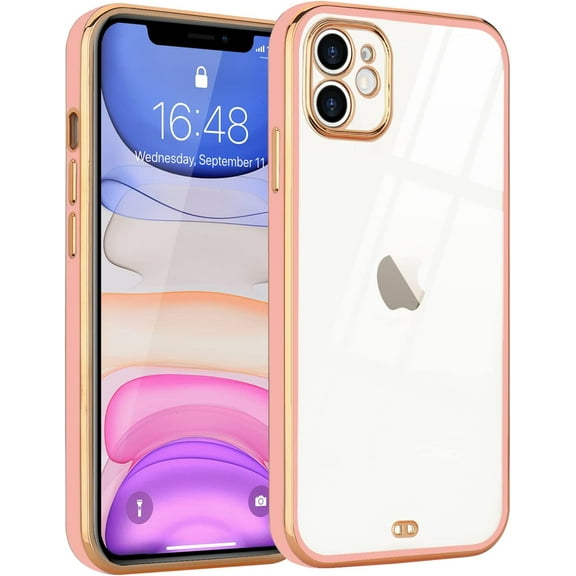 Case Compatible with iPhone 11 Crystal Clear Transparent Design Back Bumper Shockproof Slim Fit Soft TPU Silicone Protective Phone Case Cover for iPhone 11, Pink