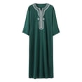 thumbnail image 4 of IWRICH Men's Muslim Clothes V-Neck Short Sleeve Plus Size Thobe Kaftan Loose Casual Solid Color Breathable Soft Thobe Green S, 4 of 4