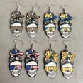 thumbnail image 3 of Punk Independence Day Tie Dye Leopard Skull Wood Earrings Women Headband Jewelry, 3 of 9