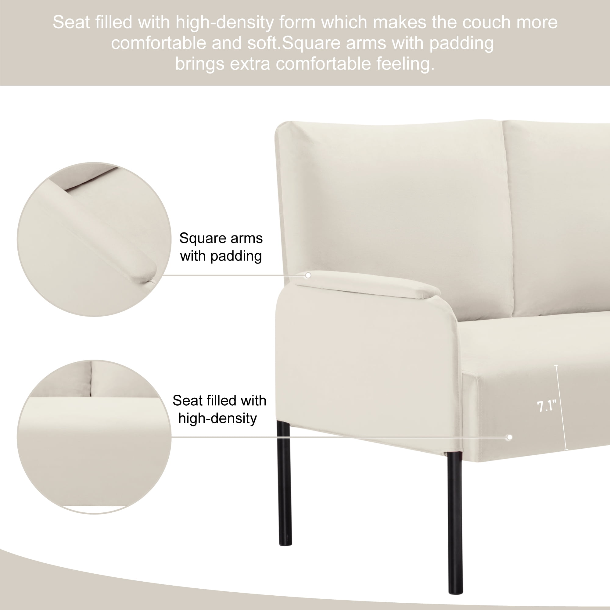 Gewnee 45.7”Small Modern Loveseat Couch,Fabric Upholstered 2-seater Sofa for Apartment or Small Living Room(Beige)