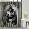 thumbnail image 7 of Funny Shower Curtain,Gorilla Sitting on Toilet Reading Newspaper - Rustic Animal Print Bath Curtain Waterproof Shower Curtains for Men, Wooden Teen Boys Humorous Bathroom Decor (12 Hooks Included), 7 of 7