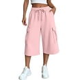 thumbnail image 2 of Noric Women's High Waist Wide Leg Capri Pants Loose Fit Casual Drawstring Multi Pockets Lounge Pants, 2 of 7