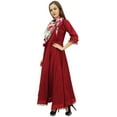 thumbnail image 3 of Bimba Flared Maroon Cotton Pom-Poms Kurta Classic Anarkali Dress With Scarf - 4, 3 of 5
