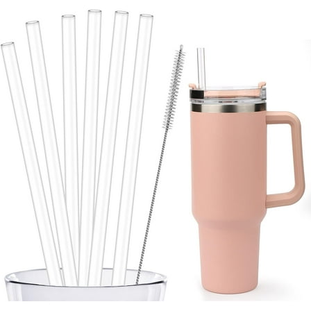 6-Pack Replacement Straws for 40oz Tumblers, Reusable Clear Straws with Cleaning Brush