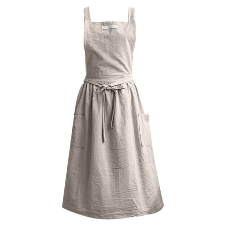 

Apron Soft Cotton Apron Solid Color Halter Bandage Aprons Japanese Style Kitchen Cooking Clothes Gift For Women Chef Housewarming Aprons For Women With Pockets