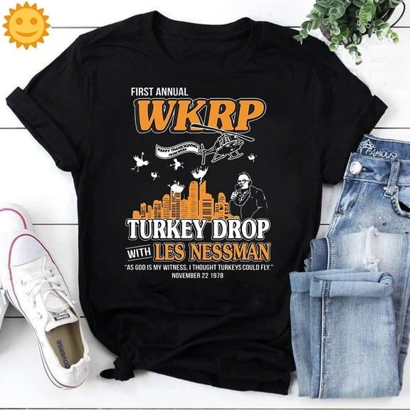First Annual WKRP Turkey Drop Les Nessman, Thanksgiving, Turkey, Turkey Drop, Uinsex Shirt, TeaBagTeaHouse