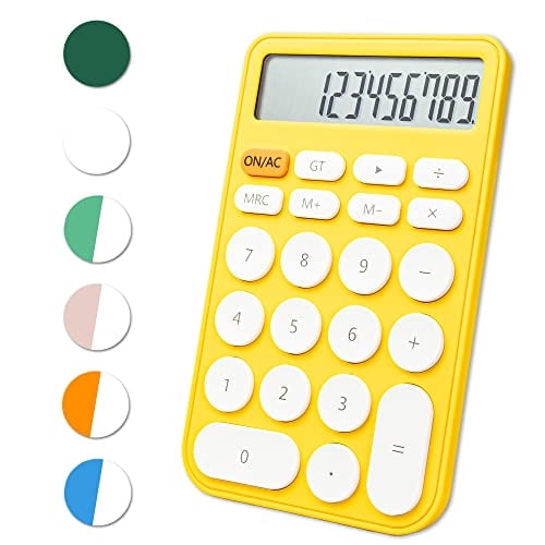 Calculadora Estándar 12 Dígitos, Pantalla y Botones de Escritorio, LCD Grande, Uso Oficina, Escuela, Hogar, Comercial, Suspensión Automática, con Batería, (Amarilla y Blanca)