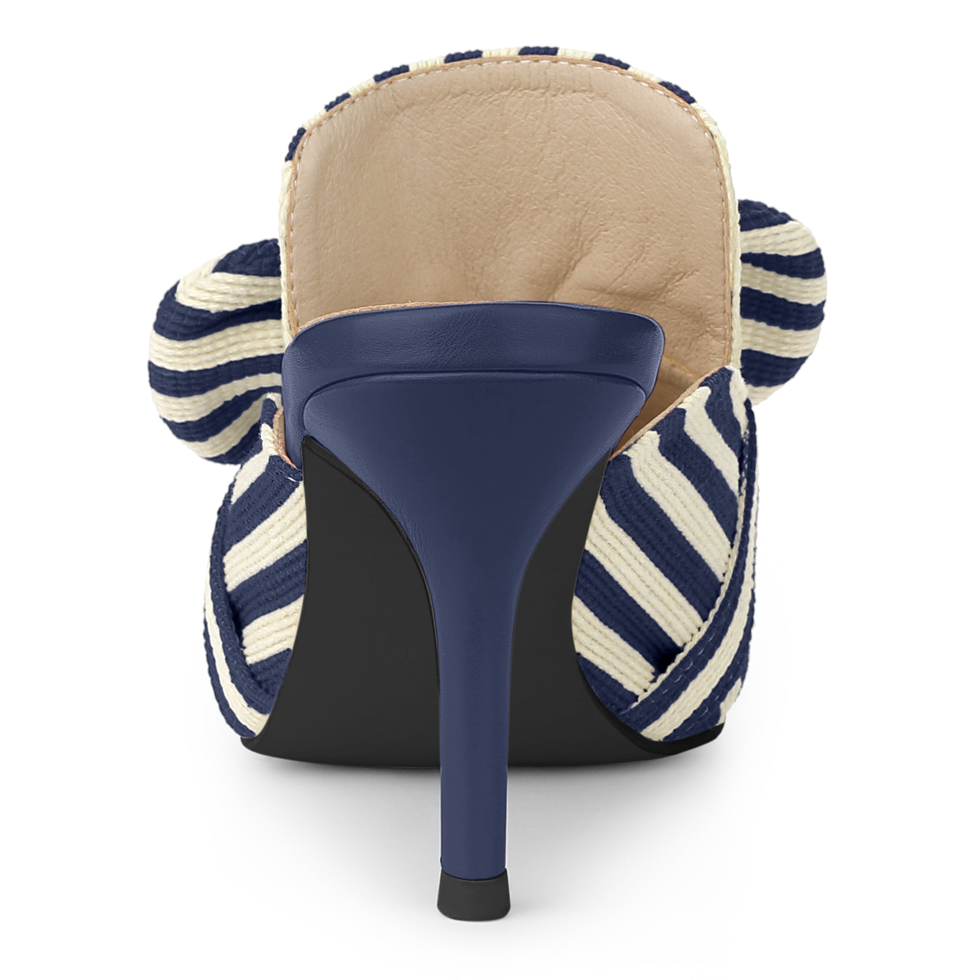 DARING DIVA Women's Stripe Bow Slip on Stiletto Heel Slides Mules Deep Blue 11