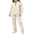 thumbnail image 2 of Ladies‘ Solid Color Long Sleeve Quarter Zip Pullover Pants Tracksuits, 2 of 9