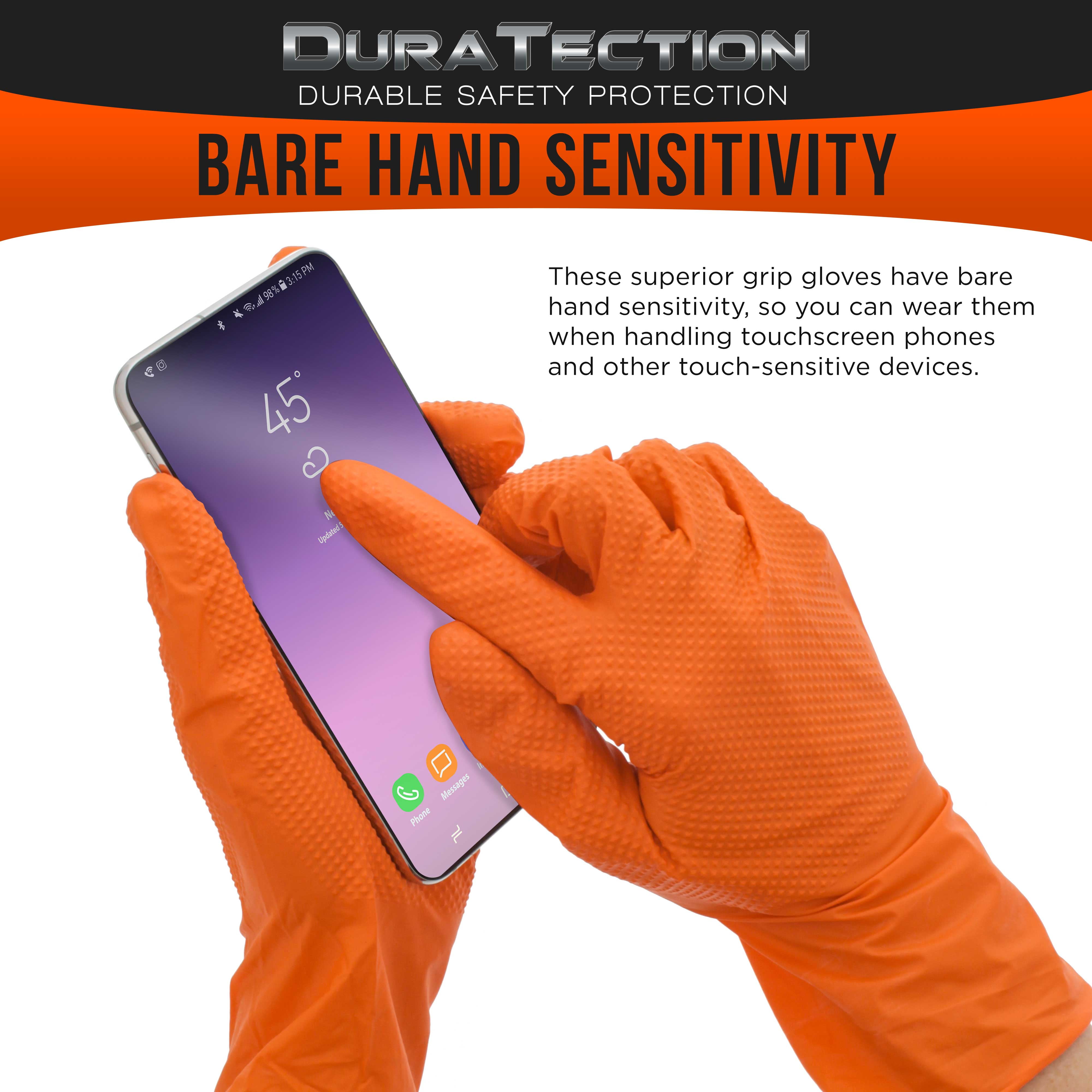 Dura-Gold Duratection 8 Mil Orange Super Duty Diamond Textured Nitrile Disposable Gloves, 3 Boxes of 100, Medium - Latex Free, Powder Free, Food Safe, Safety Protection Work Gloves, Industrial