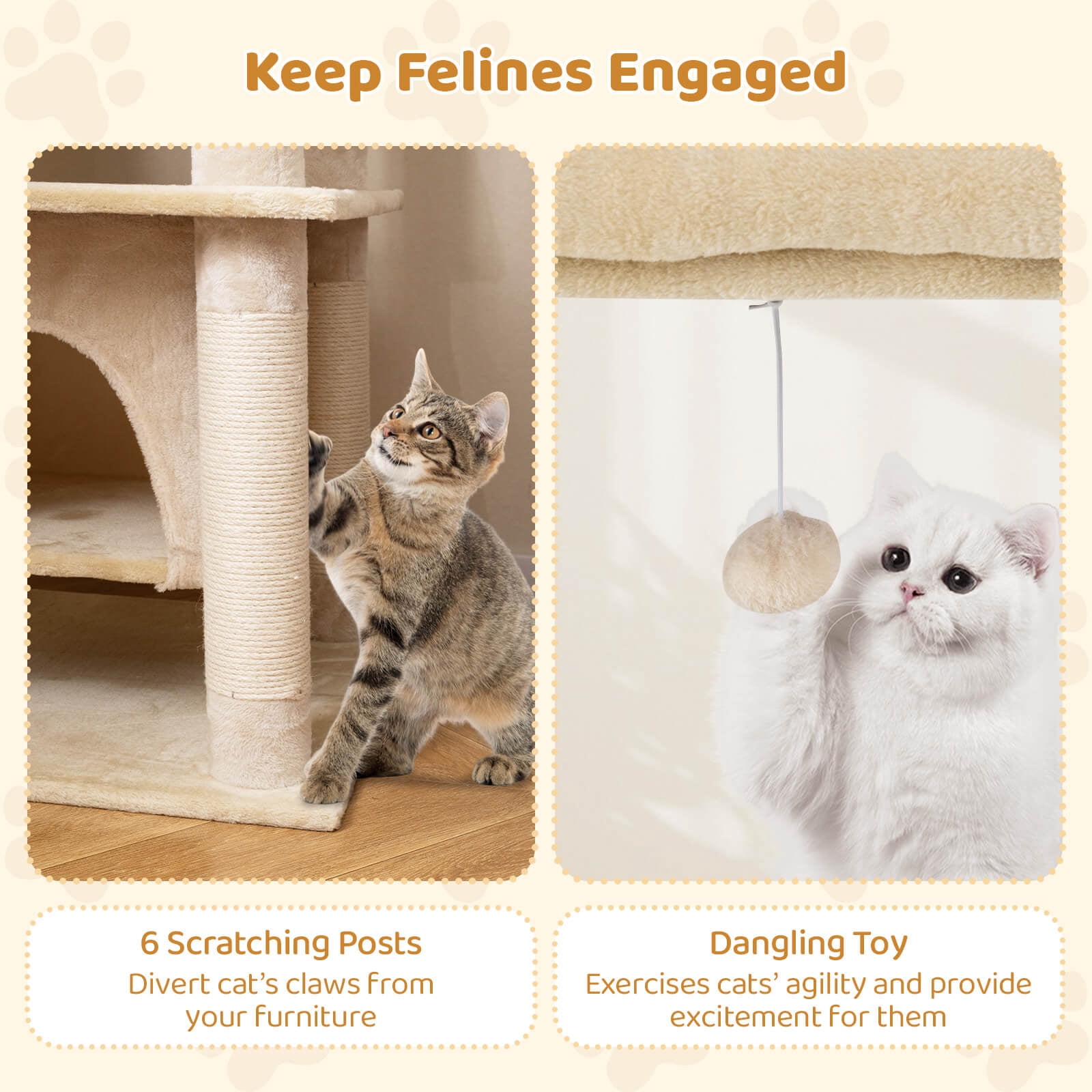 Costway Large Multi-level Cat Tree 58" Tall Cat Tower with Swaying Aerial Condo Perch Bed Beige