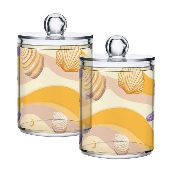 Purple and Yellow Shells Starfishes Translucent Plastic Cans Storage Canisters with Lid Set of 2