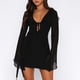 thumbnail image 4 of Vestido de corte bajo con cuello en V profundo Una línea de mujer ahueca hacia fuera el traje de vacaciones Ygjytge Negro T S para Mujer, 4 of 6