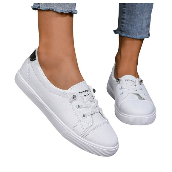 Womens Low Top Fashion Sneakers White Leather Slip on Casual Flats 2025 Autumn Fall Walking Shoes