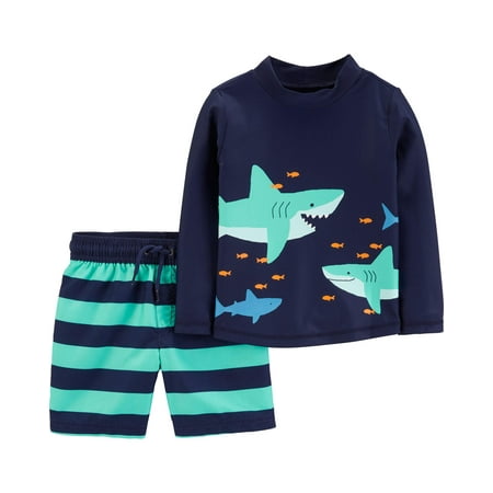 Toddler Boys Bathing Suits Child of Mine by Carter's Long Sleeve Rashguard and Swim Trunks, 2pc Swim Set (Toddler Boys) ()