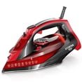 thumbnail image 1 of Plancha de vapor Utopia Home para ropa - Suela antiadherente - 1800 W con apagado automático de seguridad - Termostato ajustable, control de vapor variable, autolimpieza, cable de 2,4 m (negro/rojo), 1 of 5